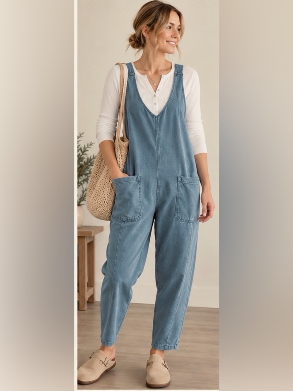 Zenana Denim Jumpsuit Overalls Women Relaxed Baggy NWOT - Picture 2 of 12